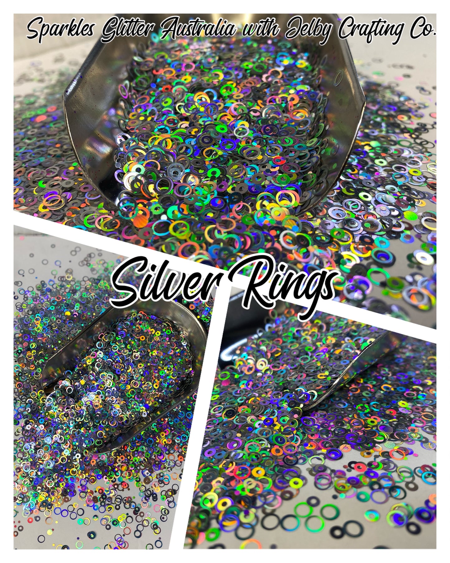 Silver Rings| Silver Holographic Shape Glitter