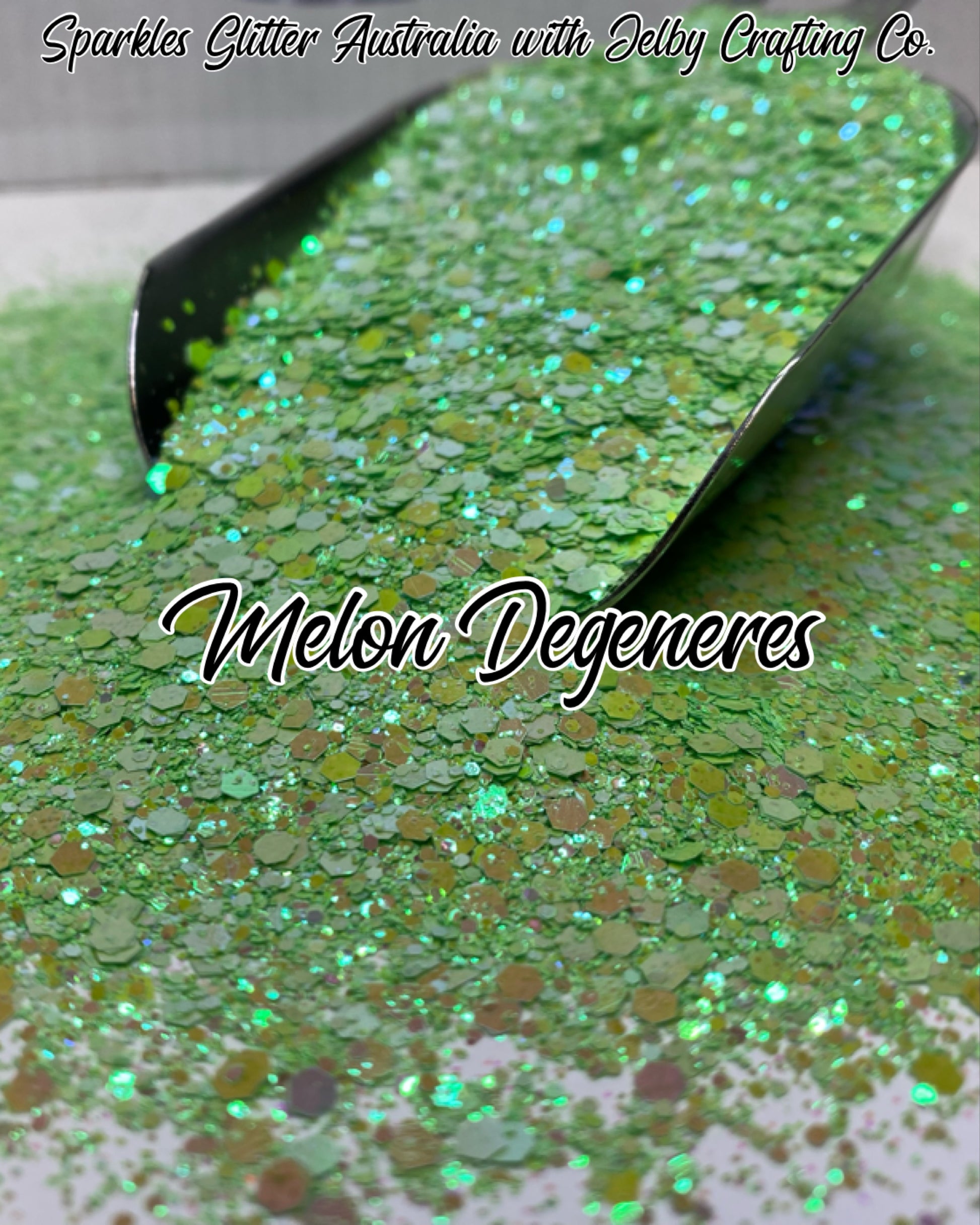 Melon Degeneres | Green Chunky Mixed Glitter – Jelby Crafting Co. Melon Degeneres | Green Chunky Mixed Glitter – Jelby Crafting Co.