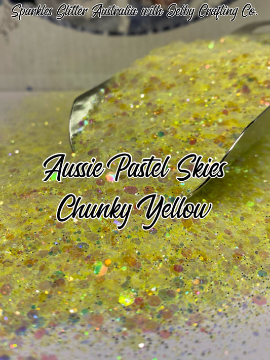 Aussie Pastel Sky Chunky | Yellow | Iridescent Glitter