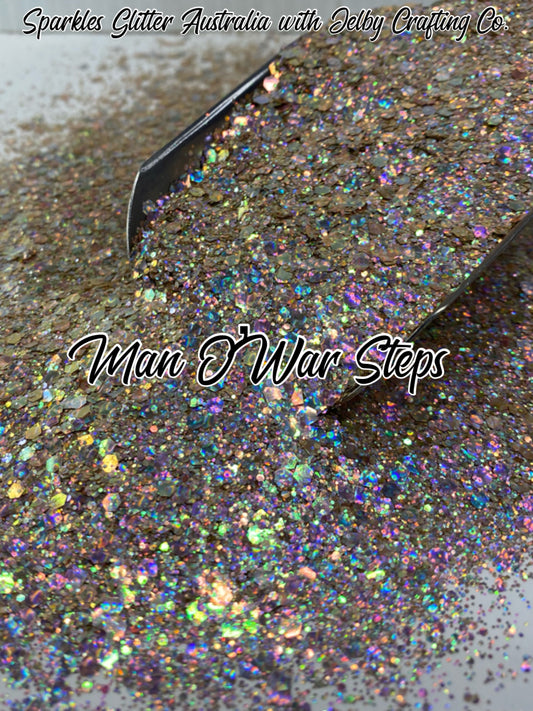 Man O'War Steps | Gold Chunky Holographic Opal Glitter