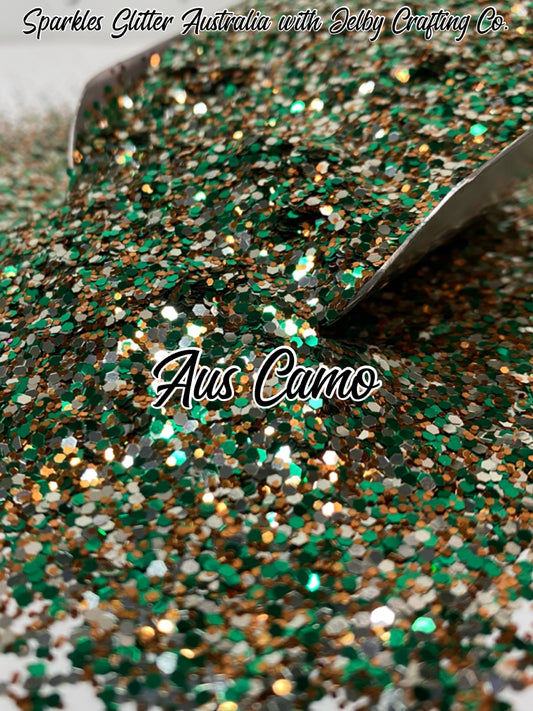 Aus Camo | Chunky Green Brown Glitter